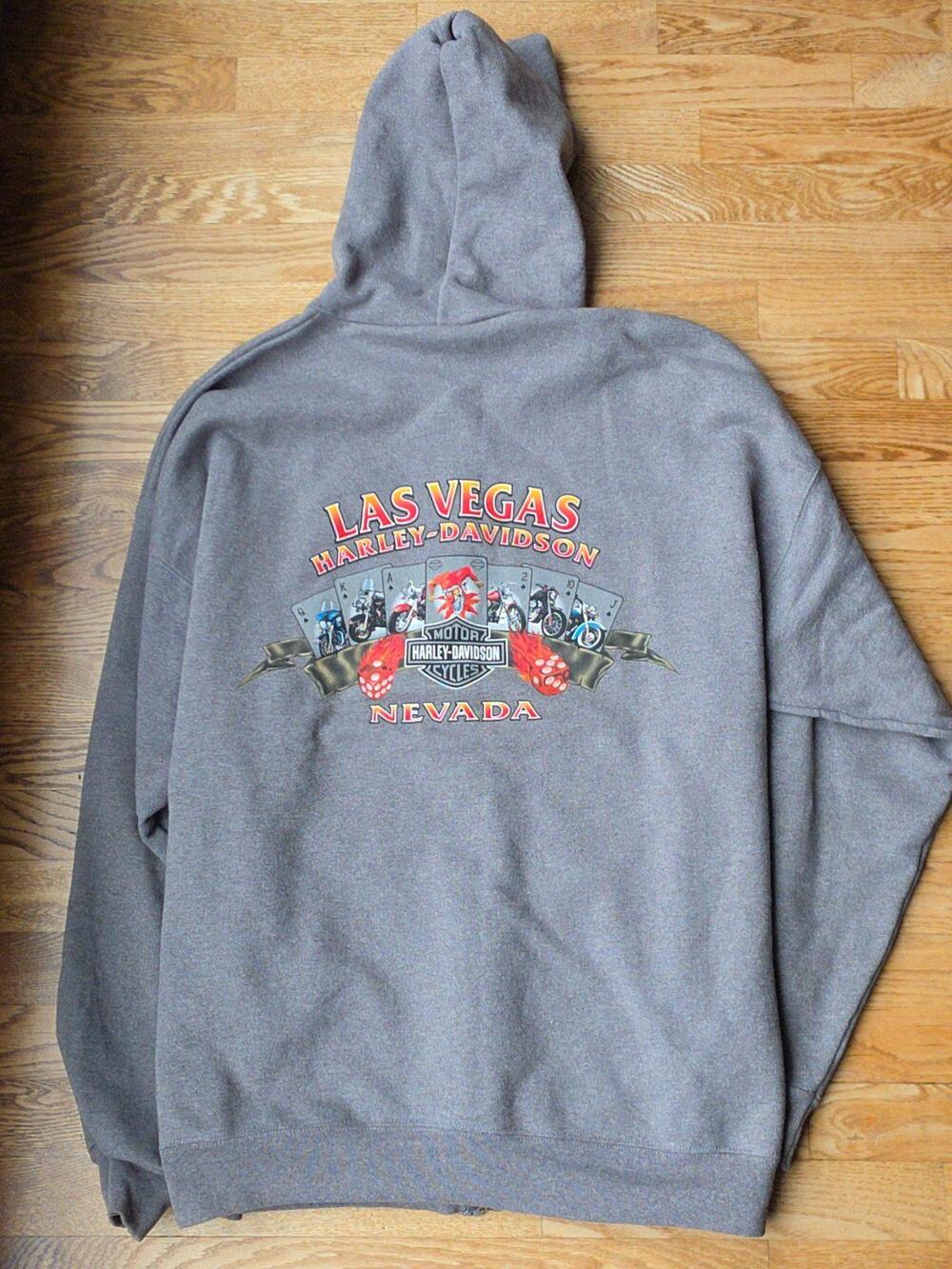 (XL) Harley-Davidson Casual Graphic Motorcycle Gray Zip-Up Hoodie Vegas Moto